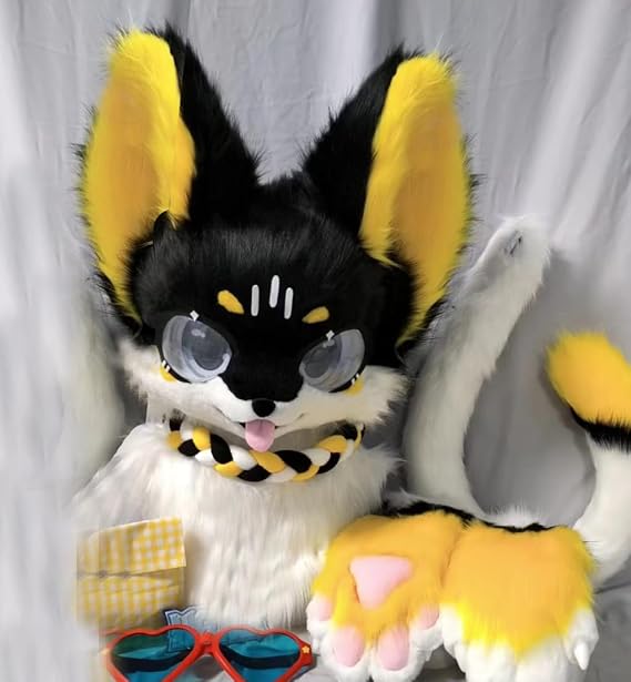 Fursuit Set Long haired Beast (Head+Claw+Tail+Shoes) Dog Fox Mascot Party Animal Fur Role Play Gift 57#