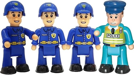 FUNERICA Police Figurines Set 4-Pack Police Officer Toys for Kids with 3 Policemen and 1 Police Chief, Toy Police Figures and Action Figurines for Boys, Durable Imaginative Play Set