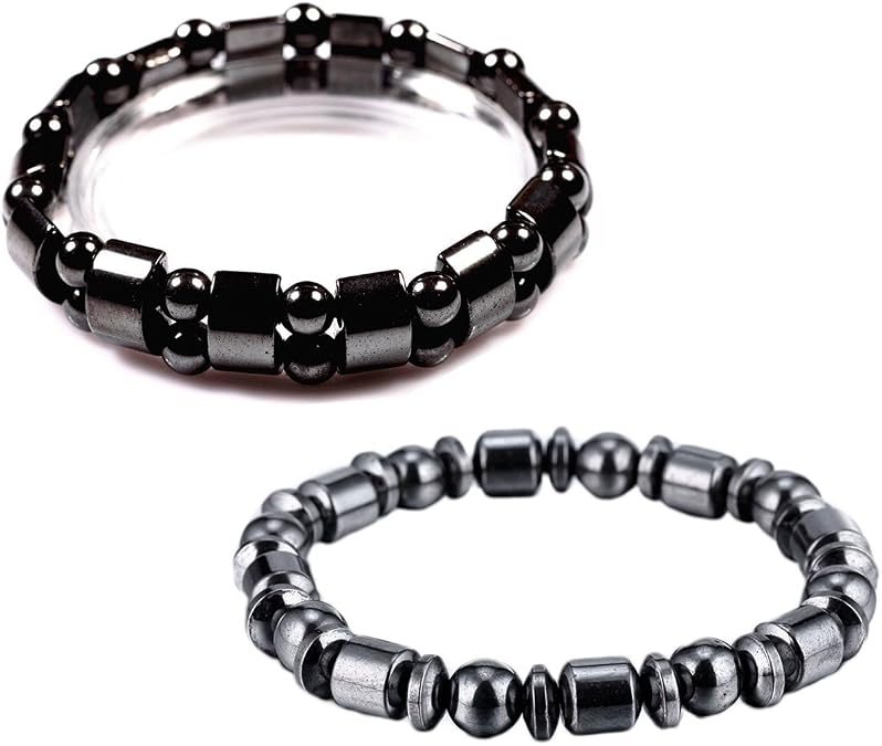 VIKI LYNN 2 Pcs Hematite Magnetic Bracelets for Women and Men Hematite Magnetic Stone Beads Adjustable Magnetic Bracelet Wristband Dainty Jewelry Gift for Mom, Dad, Wife, Friend, Couple