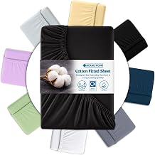 Acrali Home Black Egyptian Cotton King Size Fitted Sheets 150x200 cm - 200 Thread Count, Deep Pocket - Ultra Soft Hotel Quality, Breathable &amp; Hypoallergenic Bottom Bed Sheet