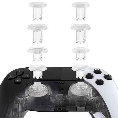 eXtremeRate ThumbsGear V3 Interchangeable Ergonomic Thumbsticks for PS5 Controller, Replacement Analog Thumb Sticks for PS4 Controller - 4 Height Adjustable Convex & Concave Grip Joysticks - Clear