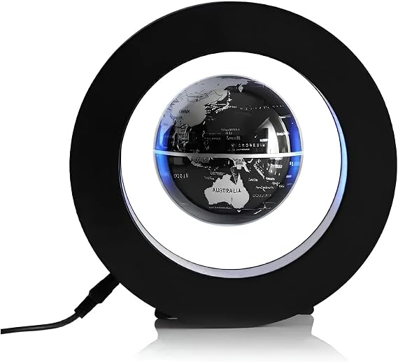 Magnetic Levitation LED Floating Globe, Black, Rotating Educational Decor