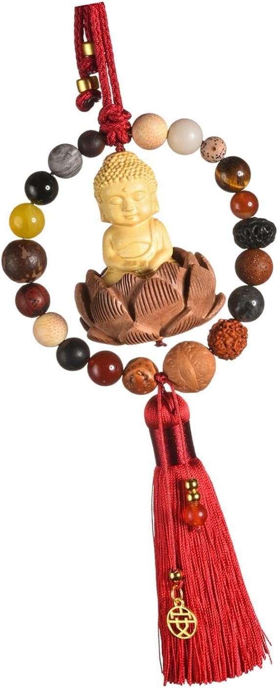 Durable Rearview Mirror Pendant Buddha Charm Unique Dangle Decoration With Beautiful Tassel And Lotus For Positive Energy Tassel Car Hanging Decoration Interior Dangle