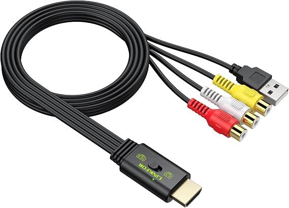 LiNKFOR RCA to HDMI Converter, 1080P AV to HDMI Converter, 16:9/4:3 Conversion Mini Composite CVBS Audio Video Adapter Supports PAL/NTSC for Wii/PS1/PS2/N64 (Female)