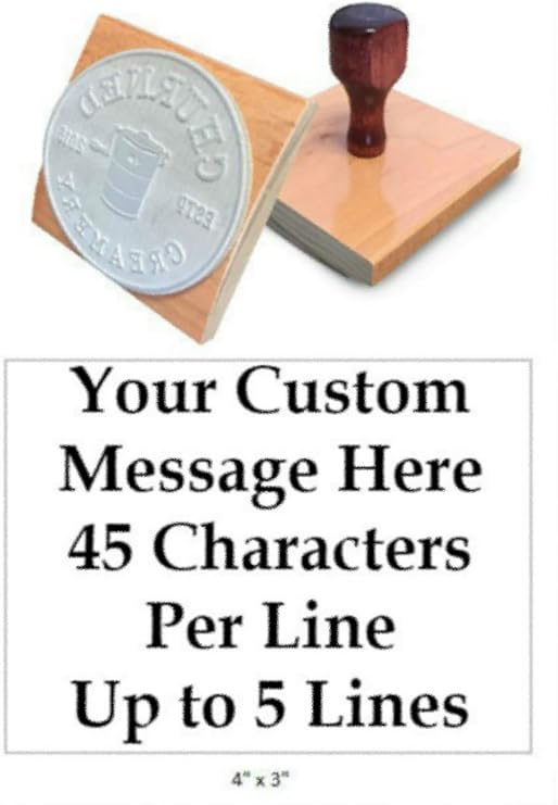 Infusion 4'' x 3'' Extra Large Custom Text Rocker Mount Wood Hand Rubber Stamp with Wooden Handle
