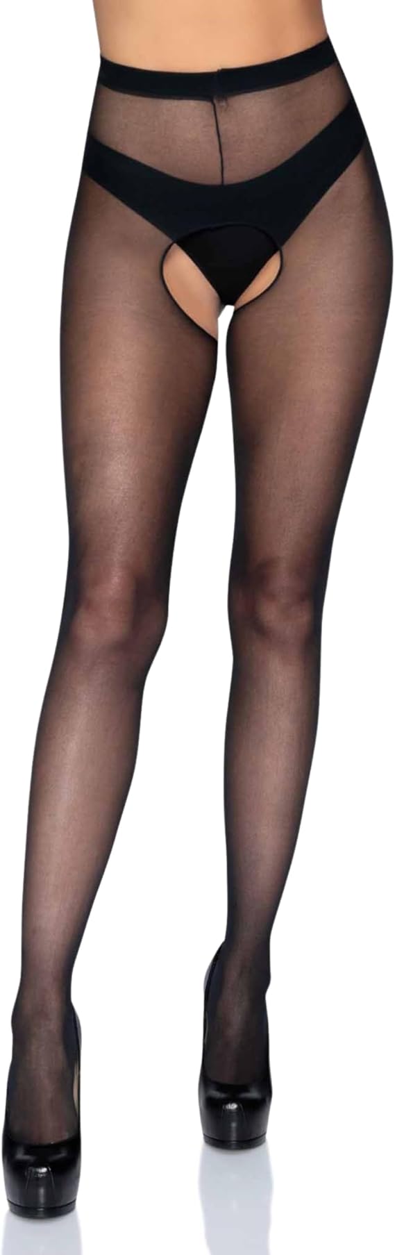 LEG AVENUE Damen Collant Ouvert Noir Taille Unique Plus Size Crotchless Pantyhose (1er Pack)