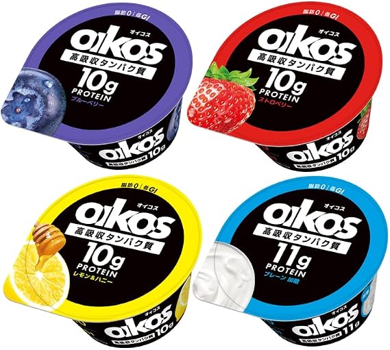 12 pieces OIKOS 4 types each 3 pieces yogurt 110g strawberry, blueberry, lemon, plain with sugar