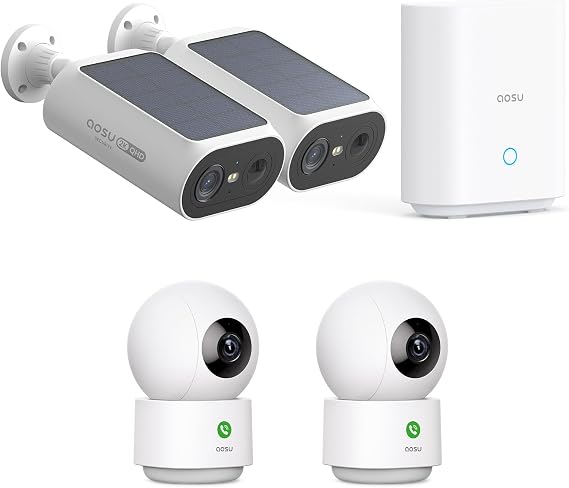 aosu Solar Security Cameras Wireless Outdoor/Indoor, 4 Pack