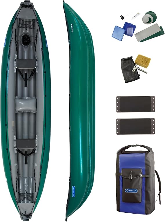 GUMOTEX Baraka Inflatable Canoe - up to 2-Person, Nitrilon Material, Self-Bailing, Heavy-Duty for Whitewater & Touring - PE Seats, 770 lbs Capacity, Dry Bag