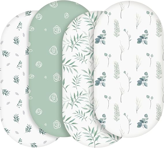 Baby Bassinet Sheets 4 Pack, Fits Rectangle Round Oval Hourglass Mattress