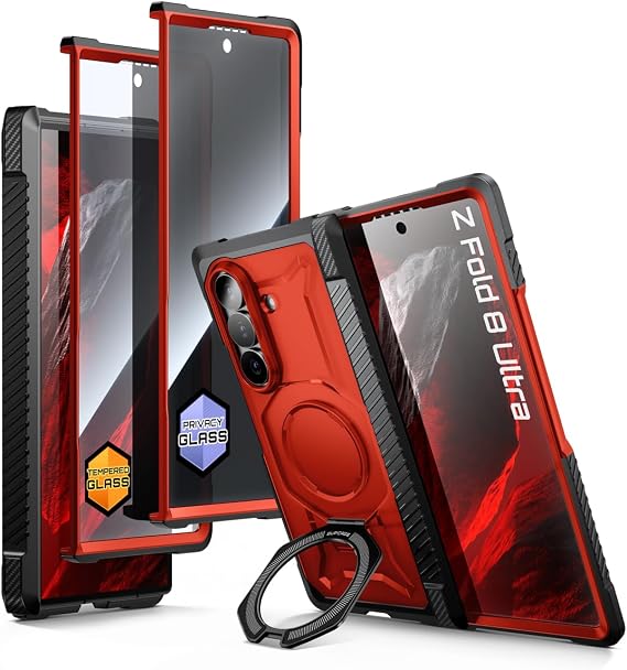 SUPCASE for Galaxy Z Fold 8 Ultra Case with HD & Privacy Screen Protectors | Compatible with MagSafe, Built-in Fixed Stand, Hinge Coverage, Anti-Slip Grip, Military-Grade Protection, UB Grip, Ruddy