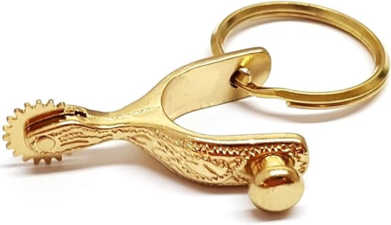 Brass Plated Engraved Spur Keychain - Moveable Rowel