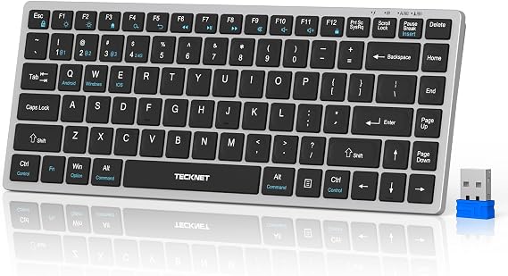 TECKNET Bluetooth Keyboard Rechargeable, 4-Device (2.4G+3BT) Small Keyboard