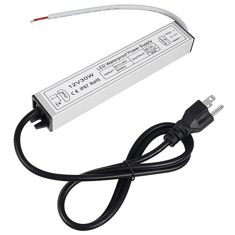 inShareplus LED Power Supply 12V, 30W IP67 Waterproof Outdoor Driver,AC 110-260V to DC 12V 2.5A Low Voltage Transformer, Adapter with 3-Prong Plug for LED Light, Computer Project, Outdoor Use