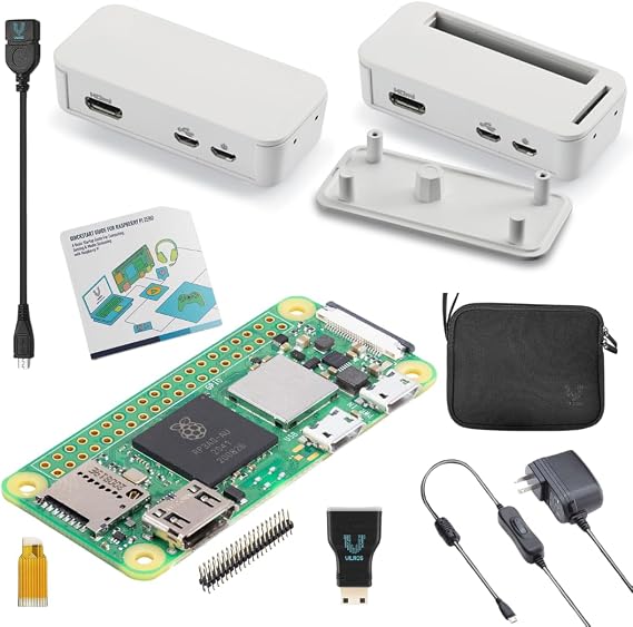 Vilros Raspberry Pi Zero 2 W Basic Starter Kit with Muti Purpose ABS Case -Incudes Pi Zero 2 W Board, Multi Use Case, Power Supply, HDMI-USB Adapters and More (White-Metal)