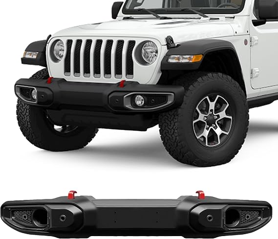 Front Bumper Fits for Jeep Wrangler JL 2018-2025 and fit for Gladiator JT 2020-2025 10th Anniversary Style 2 Door and 4 Door Front bumper Replacement W/Park Sensor Holes ABS Plastic