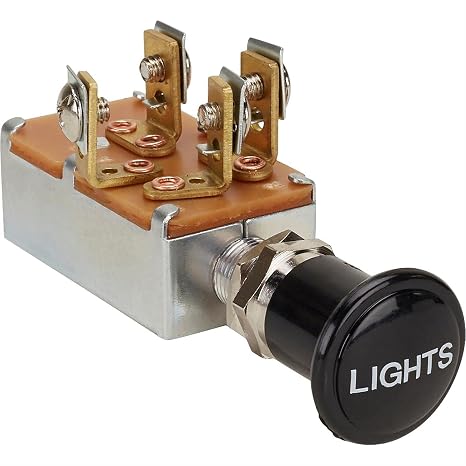 Universal Headlight Switch, 3 Position, Black Knob, 15 AMP 12V