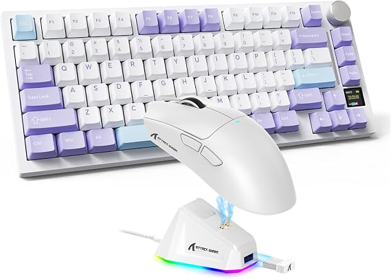 ATTACK SHARK X820 Wireless Gaming Keyboard & X11 Lightweight RGB Gaming Mouse Combo-Starlight White&Shark Switch