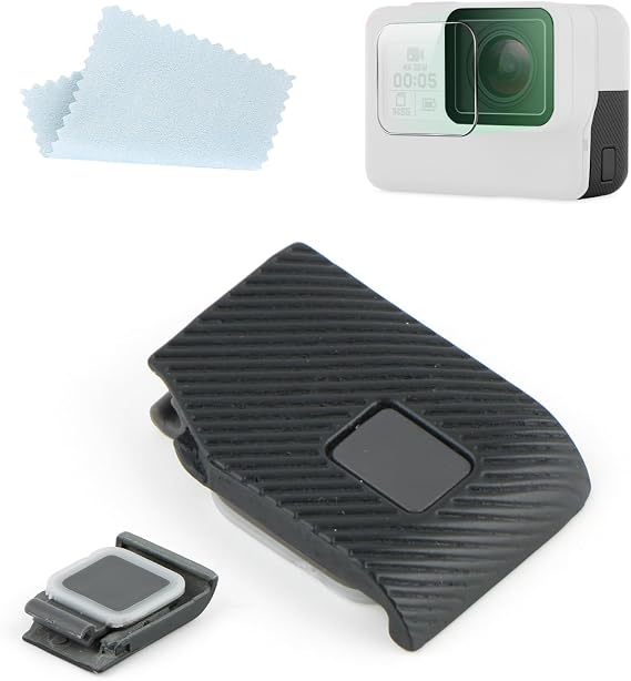 Side Door Cover for GoPro Hero 5 USB Port Protective Cover Replacement for GoPro Hero 5 6 7 Camera Accessories Parts with Lens Protector Film(Diagonal Stripe)