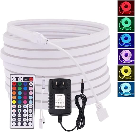 RGB LED Neon Strip,SMD 3535 108LEDs/m Multicolor Neon Light Strip, Waterproof Flexible LED Neon Tube with 44-Keys Remote Control and 12V Power Supply for Party, Stage Lighting (13.1ft/4m)