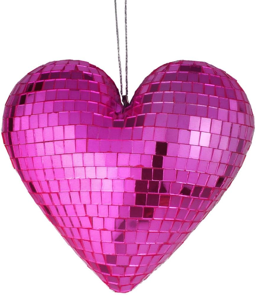 Disco Ball Heart Shaped Rainbow Disco Hanging Party Mirror Decor Retro Light Reflective Ball Lover Gift Home Wedding Decor1 Pack, Pink