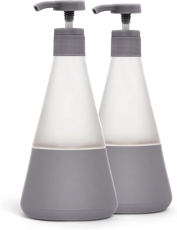 Cleancult Dish Soap Dispenser (15oz, 2 Pack) - Refillable Glass Soap Dispenser with Pump - Shatter Resistant Dish Soap Dispenser for Kitchen Sink - Non Slip Silicone Sleeve - Charcoal