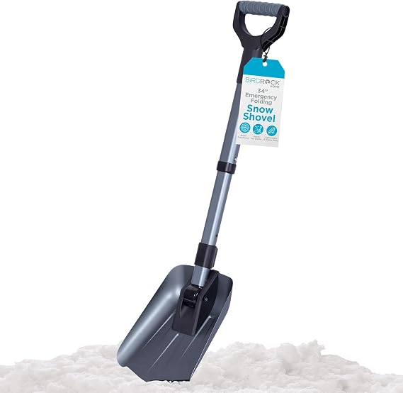 34 Folding Emergency Snow Shovel Rugged Compact Tool for Car, Snowmobiles, or ATV Compact Winter Survival Gear - Skiing Camping Mud Avalanche - Collapsible Multifunctional - Grey