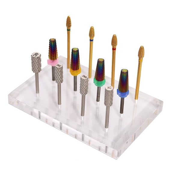 PANA Rectangle Transparent Acrylic Nail Drill Bit Holder Display Organizer Stand - Carbide Bit Storage Mount For Manicure Tools Nail Salon - 12 Holes Clear (Drill Bits Not Included)