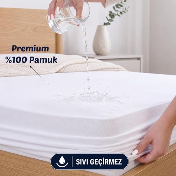 Formeya%100 Pamuk Fitted Su Sıvı Geçirmez Yatak Koruyucu Alez Çarşaf (160 x 200)