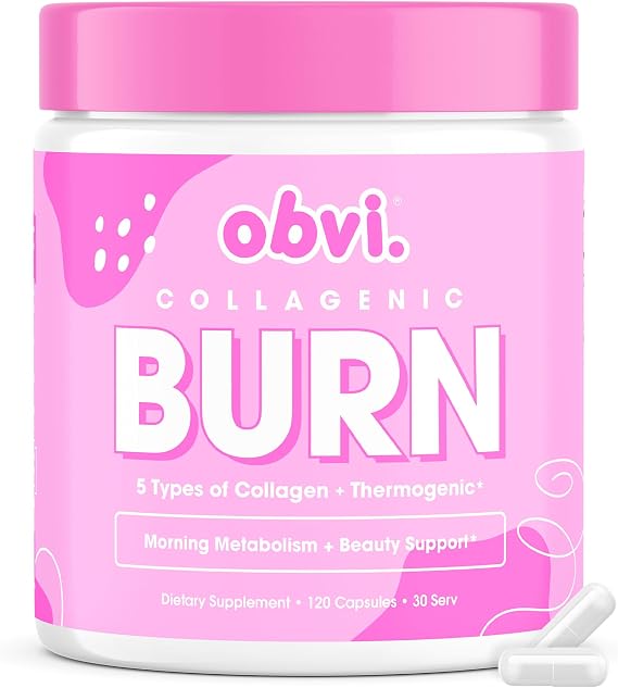 Obvi Collagenic Burn | Hydrolyzed Collagen Peptides + Green Tea Extract Supplement | Supports Metabolism & Daily Wellness | with Biotin, B12 & BioPerine | 30 Servings | 120 Capsules