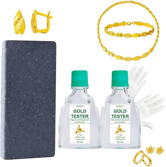 Gold Tester Gold Tester Set Acid Gold Tester Set Gold Tester Set with 2 Pieces Gold Tester Test Stone and Gloves for 24 K Precious Metals Reliable and Quick Testing