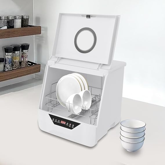 Mini Portable Dishwasher Countertop Compact Dishwashers, Tabletop Small Dishwasher with 6L Built-in Water Tank with 4 Modes 360 Spray Portable Washer for Apartments& RVs,