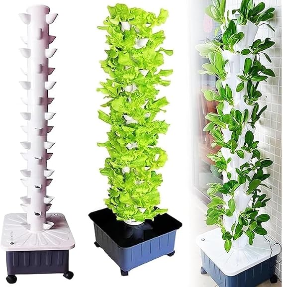 15 Floors 45 Holes Hydroponics Tower, Aquaponics Grow System, Soilless Cultivation, Aeroponic Tower with Hydrating PUM Timer for Leafy Vegetables, Farm Greenhouse Hydroponic Grow System