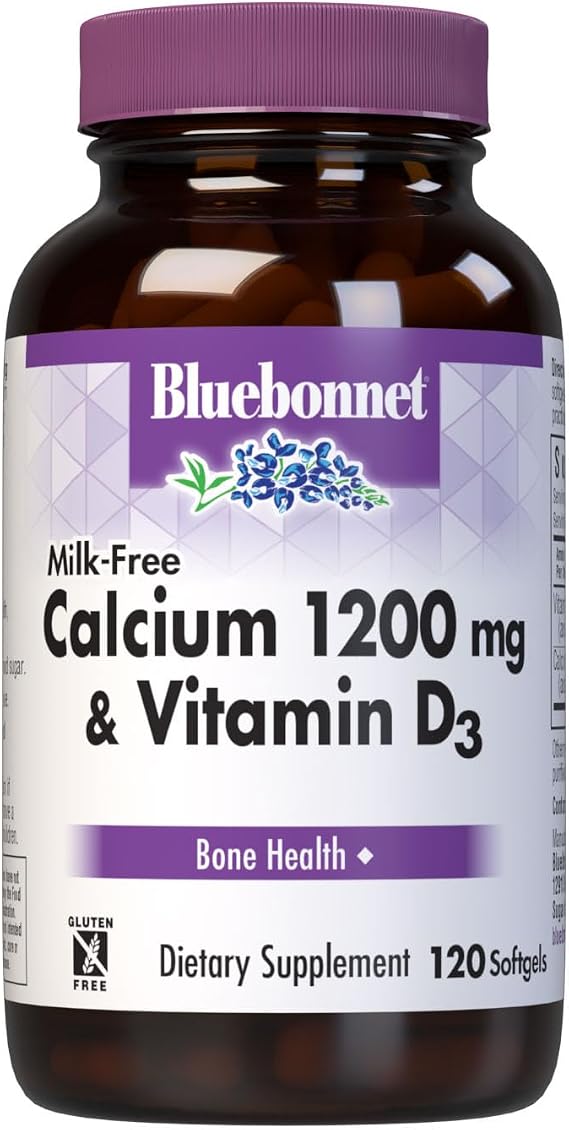 Bluebonnet Nutrition Milk-Free Calcium 1,200 mg Plus Vitamin D3 400 IU - High Potency, Maximum Absorption Strong Healthy Bones & Immune Health Support Supplement, Gluten-Free, Dairy-Free, 120 Softgels