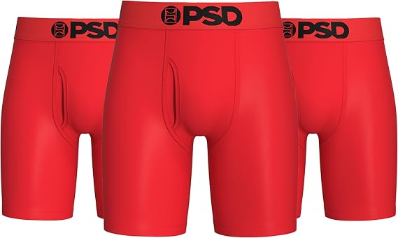 PSD Mens Boxer Briefs - Modal Red 3-Pack, 7 Inch Inseam, Moisture-Wicking, 4-Way Stretch, Boxer Briefs for Men Pack