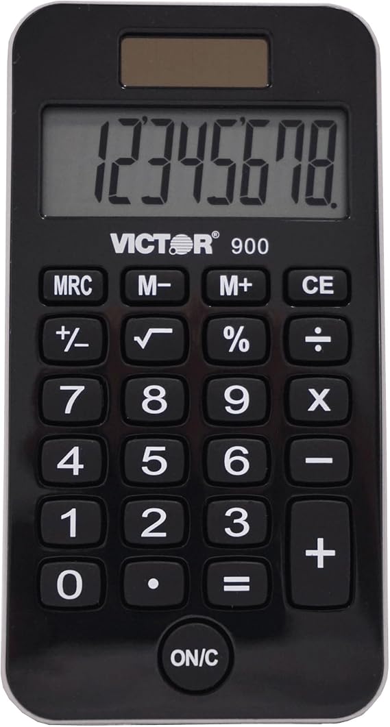 Victor 8-Digit Dual Power Pocket Calculator, Easy-to-Read LCD Display with Nonslip Rubber Keys, Compact Simple Calculator, 4.25 x 2.1-Inches, Black (900-1)