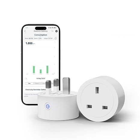 Matter Smart Plug 2 Pack, 16A/3680W Smart Socket, WiFi Outlet with Energy Monitoring via Tuya App, Timer & Voice Control, Works with Alexa, Google Home, Apple HomeKit