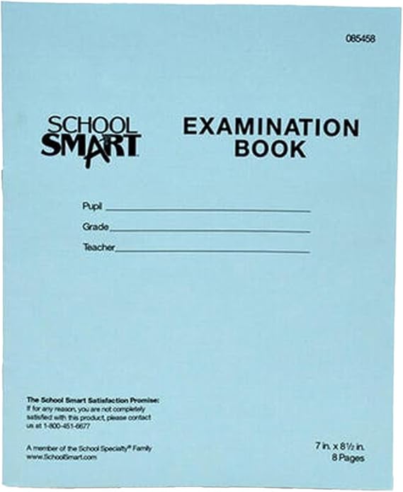 School Smart Examination Blue Book with 8 Pages, 7 x 8-1/2 Inches, Pack of 100 Books