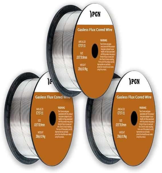 (3 Pack) PGN Flux Core Wire .035 - E71T-11 .035 Inch, 2 Pound Spool - Gasless Mild Steel Welding Wire with Low Splatter - For All Position Arc Welding