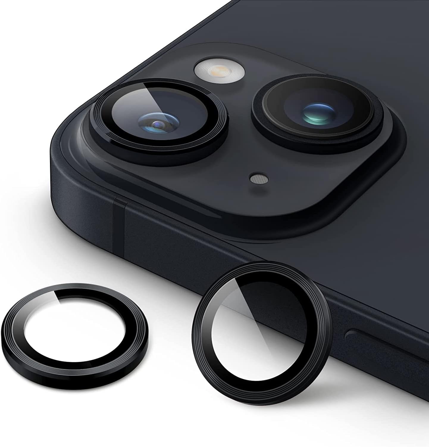 Happy Trend iPhone 14 / iPhone 14 Plus Camera Glass Lens Protective Ring Set - Black