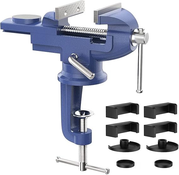 Housolution 360° Rotatable Vice with Anvil and Axle 3 Inch 75 mm Span Table Vice Fixing Fixed Workpiece for Workbench Engineer Workbench - Blue
