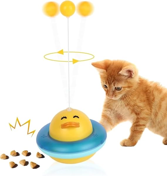 Busstier 360 Derece Dönen Ördek Şekilli İnteraktif Kedi Oyuncağı Atıştırmalık Dispenseri Kedi Eğitici Oyuncak
