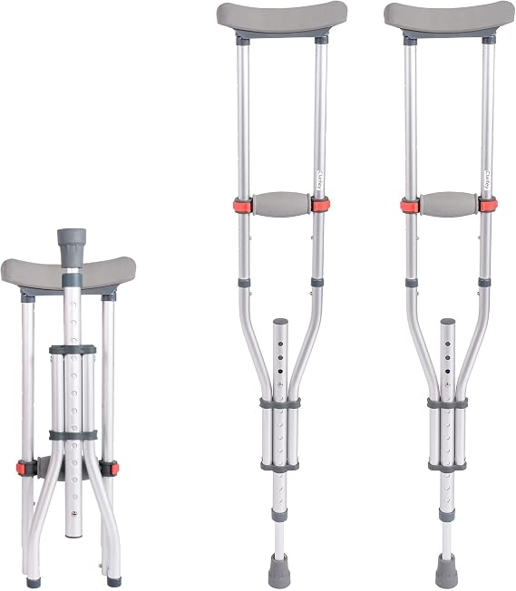 Aluminum Underarm Crutches for Adults, 8-Level Adjustable Height Fits 4'7"-6'7", Lightweight 300LBS Capacity Walking Aid with Comfort Pads for Injury Recovery