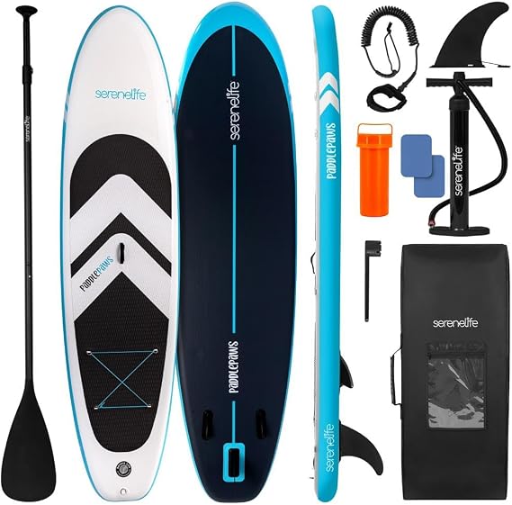 SereneLife XL Inflatable Stand Up Paddle Board - Pet-Friendly SUP for Adults and Pets - Extra-Wide Stable Design with Non-Slip Deck Pad, Double-Layered Sidewalls, Premium SUP Accessories, 440/485 lbs