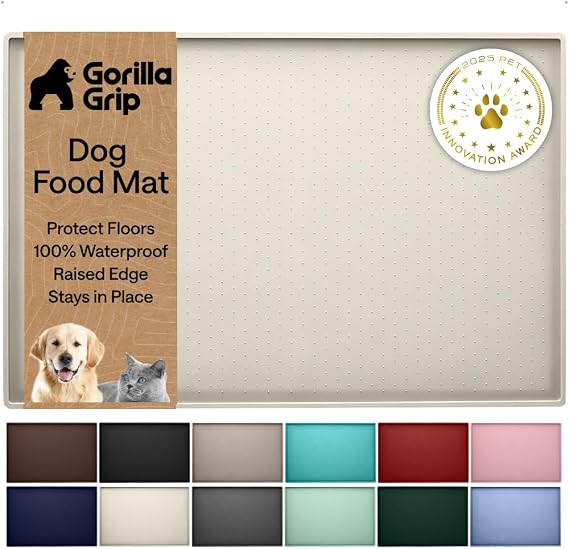 GORILLA GRIP Dog Food Mat, 100% Waterproof Silicone, 18.5x11.5 Cream