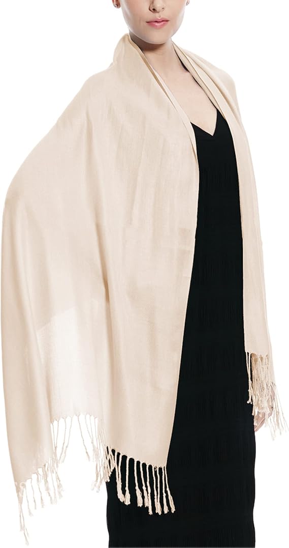 Women Large Soft Silky Pashmina Shawl Wrap Scarf in Plain Solid Colors
