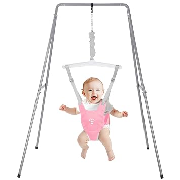Baby Jumper with Stand, Baby Jumpers and Bouncers, Baby Exerciser Suitable for 6-24 Months, Easy to Assemble & Store Jumper for Baby (Pink)