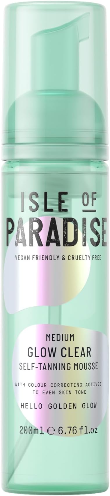 Isle of Paradise Self Tan Mousse, Medium (200 ml) Glow Clear Self Tanning Foam, Natural Ingredients & Vegan (packaging may vary)