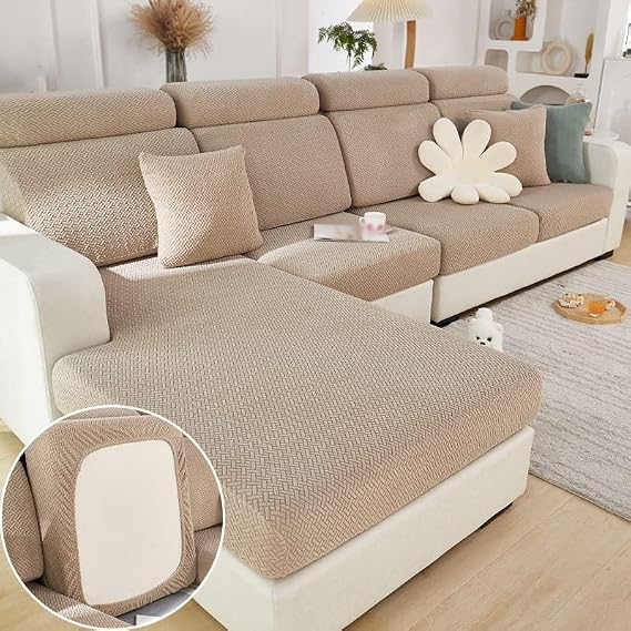 Stretch Sofa Covers for Cushion Couch,Universal Wear Resistant Slipcover with Elastic Bottom,Magic Couch Cover Furniture Protector,Anti-Slip L Shape Sofa Cover,Back Cover L,Weave-Camel Coffee