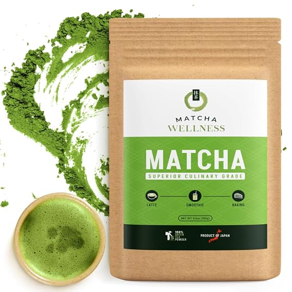 Matcha Wellness Superior Culinary Grade Matcha Powder 3.5oz Authentic Japanese Green Tea Powder from Shizuoka Perfect for Matcha Lattes, No Additives, Unsweetened
